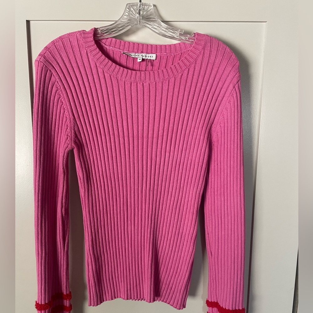English Factory (Anthropologie) Bright Pink Ribbed Crew Neck Sweater
